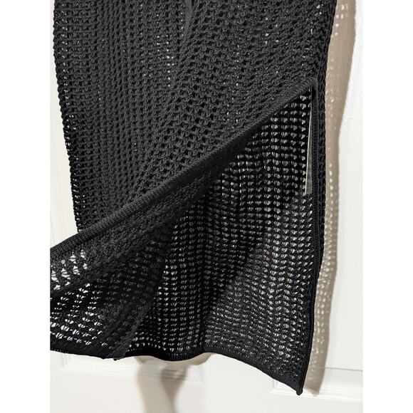 Halara Skirt Womens Small Black Crochet Knit Midi Swim Cover Up High Slit Beach - Picture 8 of 8